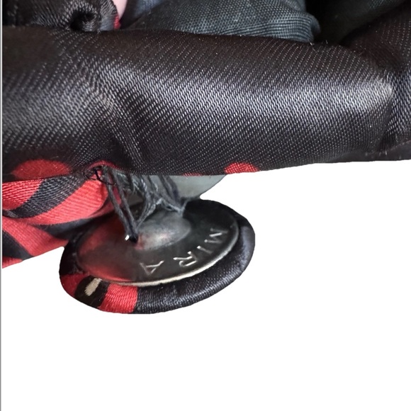 Vintage Mira Red & Black Quilted Puffy Asian Print Shoulder Bag w/ Head Scarf - Picture 11 of 13